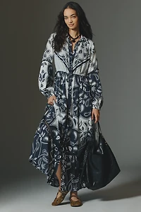 The Eleanora Printed Buttondown Midi Shirt Dress