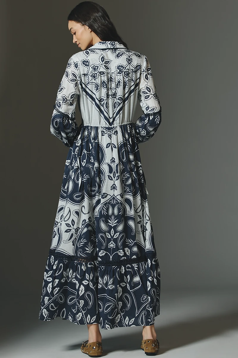 The Eleanora Printed Buttondown Midi Shirt Dress