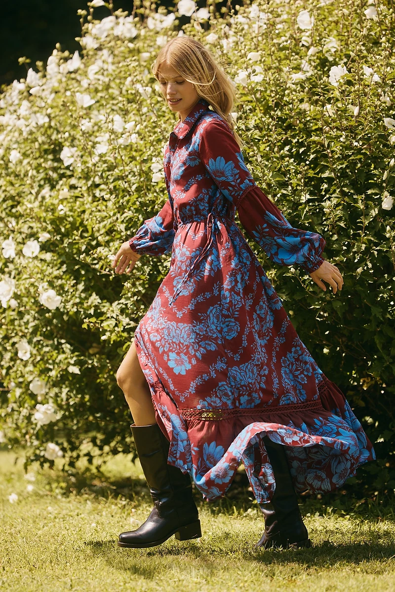 By Anthropologie Printed Buttondown Midi Shirt Dress