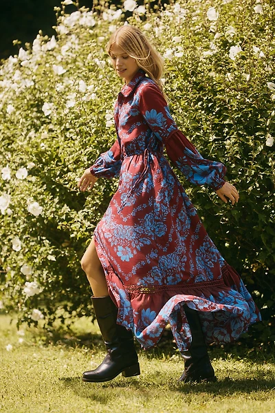 By Anthropologie Printed Buttondown Midi Shirt Dress