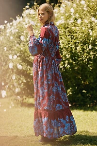 By Anthropologie Printed Buttondown Midi Shirt Dress