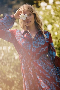 By Anthropologie Printed Buttondown Midi Shirt Dress