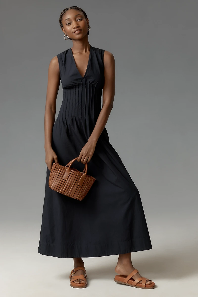 The Hailey Sleeveless V-Neck Pintuck Midi Dress by Maeve