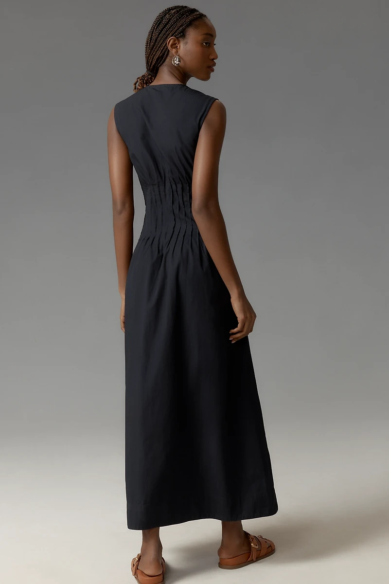The Hailey Sleeveless V-Neck Pintuck Midi Dress by Maeve