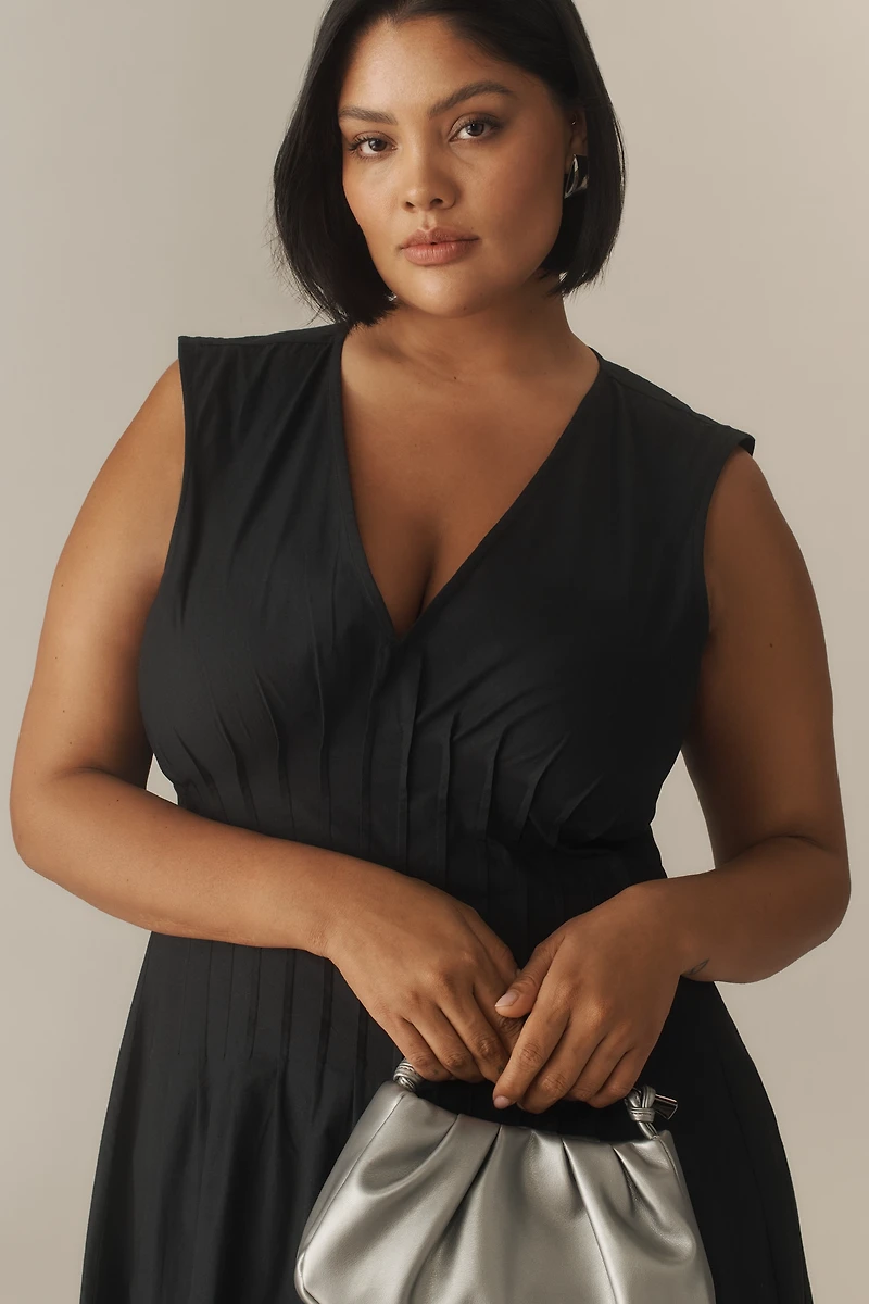 The Hailey Sleeveless V-Neck Pintuck Midi Dress by Maeve