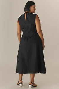 The Hailey Sleeveless V-Neck Pintuck Midi Dress by Maeve