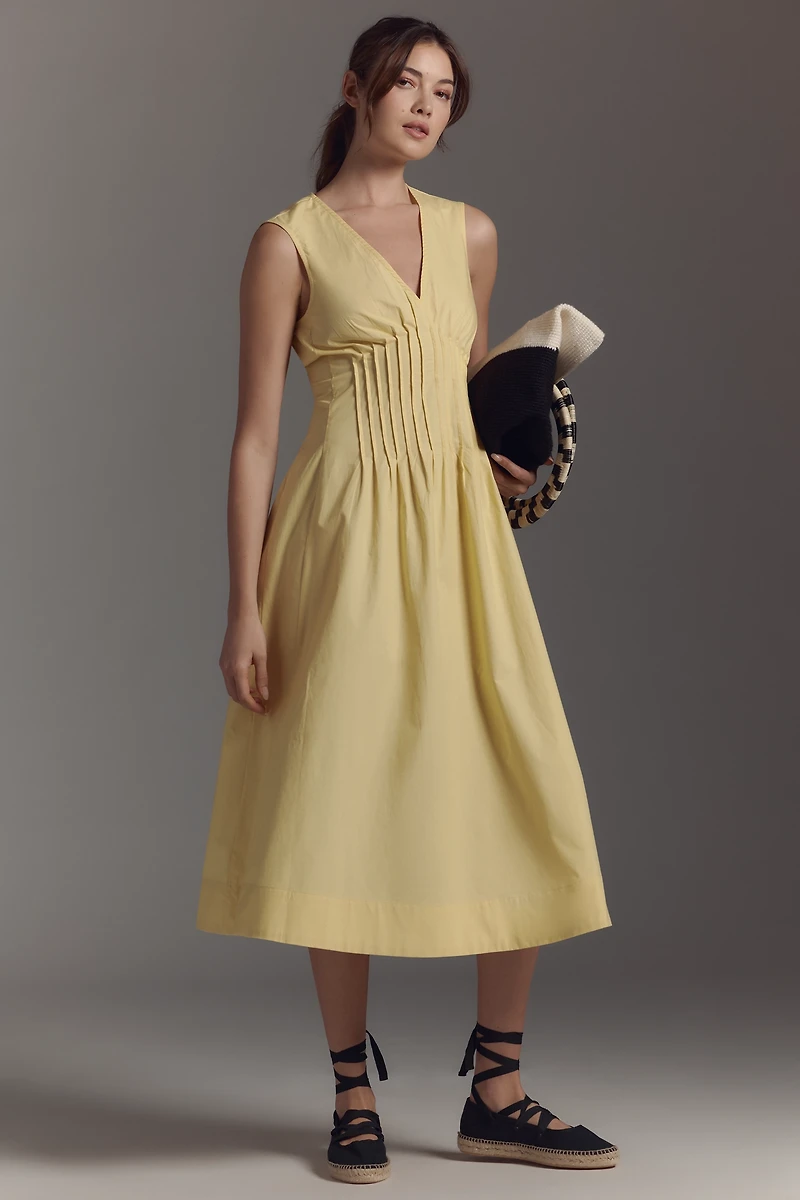 The Hailey Sleeveless V-Neck Pintuck Midi Dress by Maeve