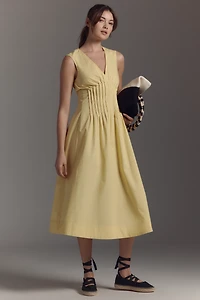 The Hailey Sleeveless V-Neck Pintuck Midi Dress by Maeve