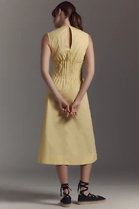 The Hailey Sleeveless V-Neck Pintuck Midi Dress by Maeve