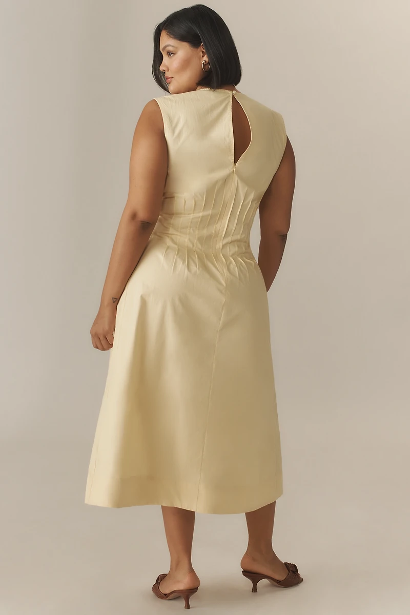 The Hailey Sleeveless V-Neck Pintuck Midi Dress by Maeve