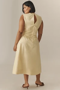 The Hailey Sleeveless V-Neck Pintuck Midi Dress by Maeve