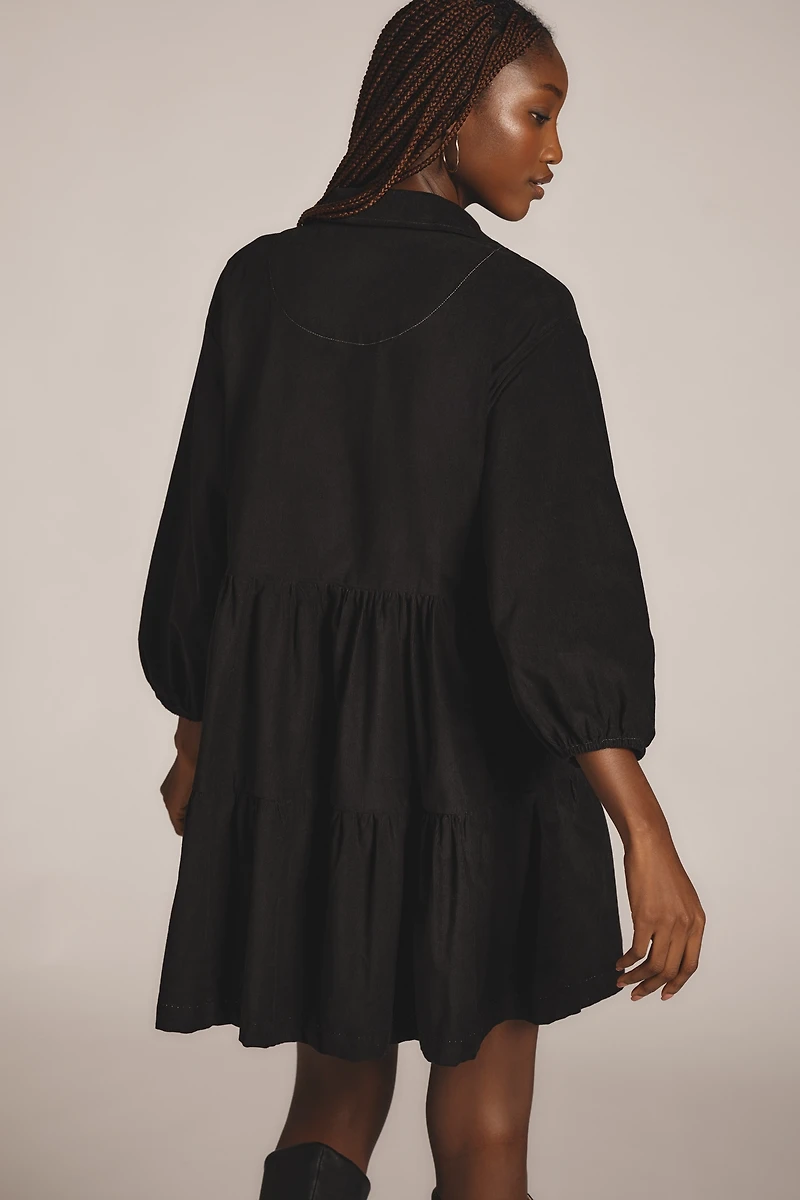 The Bettina Corduroy Tiered Mini Shirt Dress by Maeve