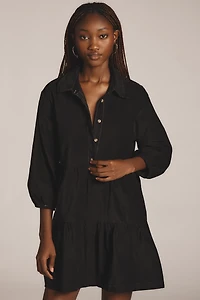 The Bettina Corduroy Tiered Mini Shirt Dress by Maeve