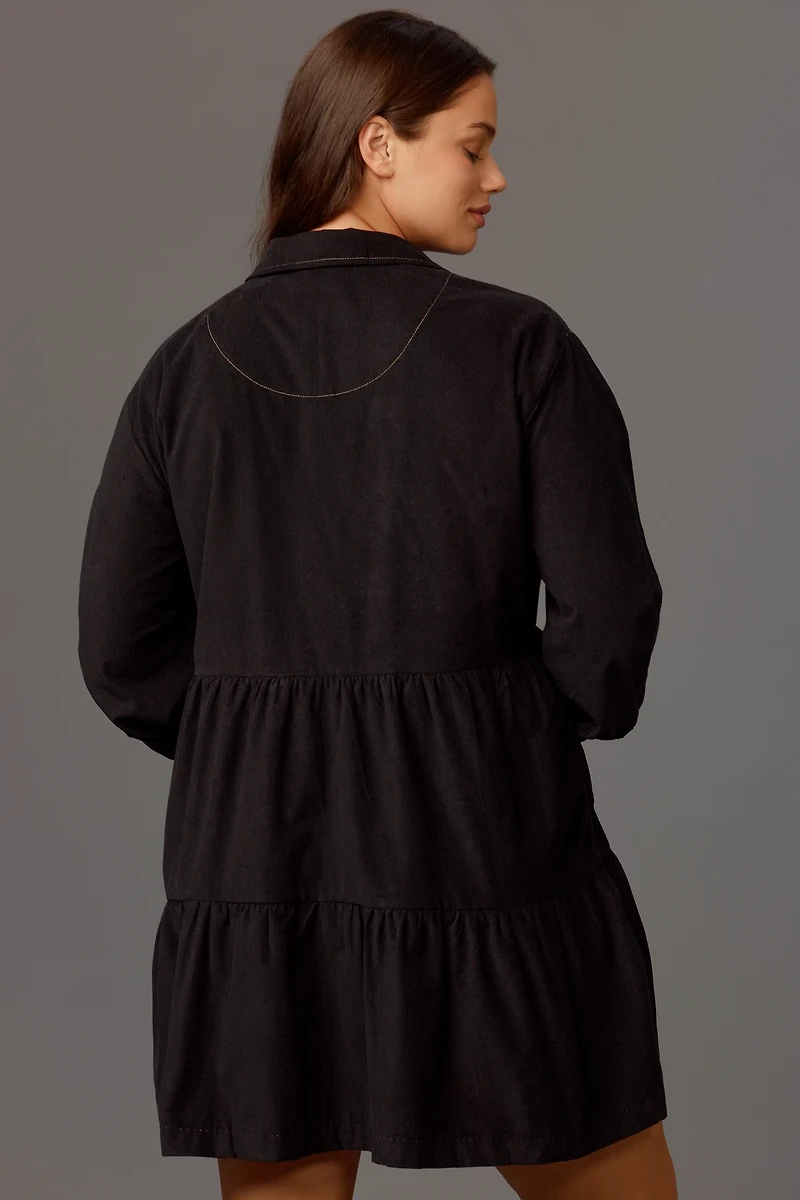 The Bettina Corduroy Tiered Mini Shirt Dress by Maeve