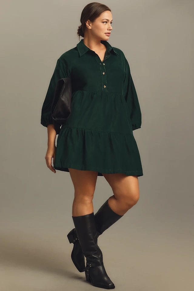 the bettina linen blend tiered mini shirt dress by maeve Maeve Bettina Linen Blend Tiered Mini Shirtdress
