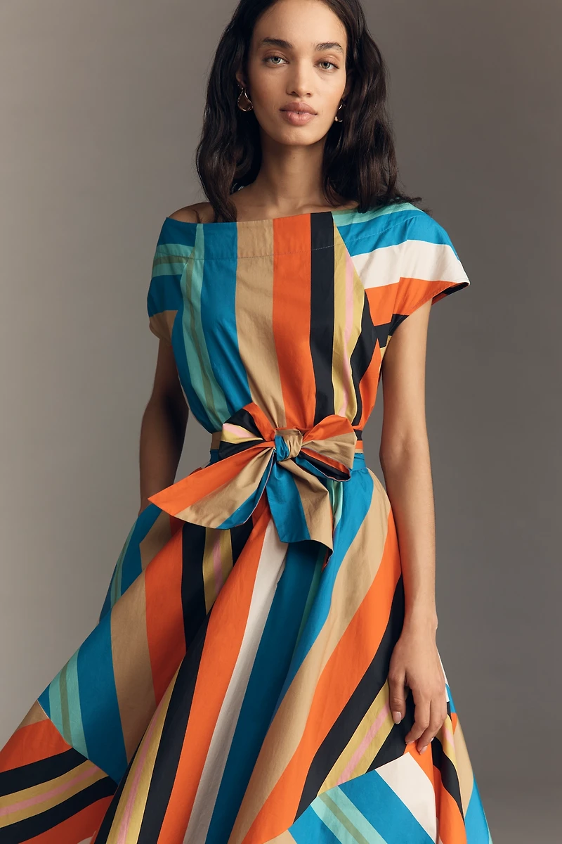 Hope for Flowers by Tracy Reese Poplin Bow-Waist A-Line Midi Dress