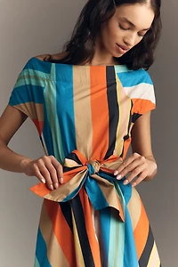 Hope for Flowers by Tracy Reese Poplin Bow-Waist A-Line Midi Dress