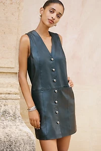 By Anthropologie Leather Buttondown Mini Dress