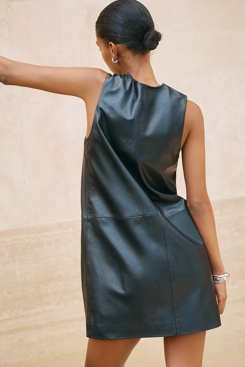 By Anthropologie Leather Buttondown Mini Dress