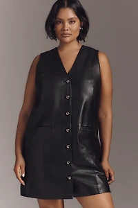 By Anthropologie Leather Buttondown Mini Dress