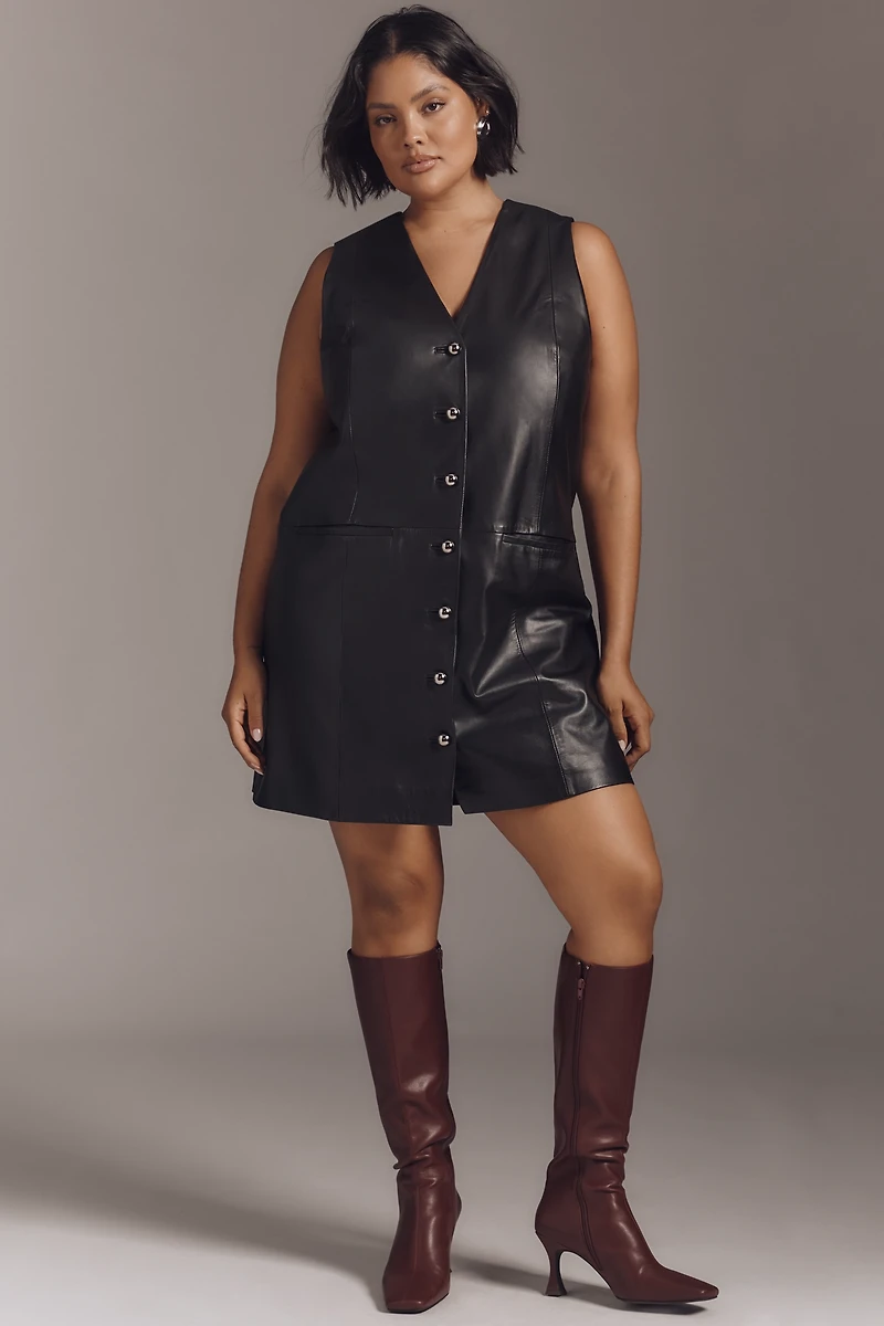 By Anthropologie Leather Buttondown Mini Dress