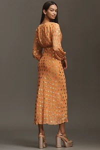 Never Fully Dressed Long-Sleeve Foil Maxi Dress
