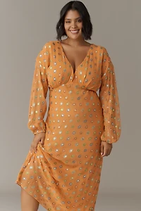 Never Fully Dressed Long-Sleeve Foil Maxi Dress