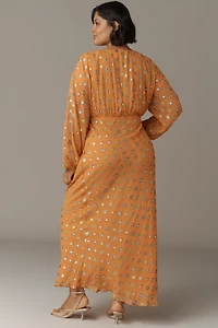 Never Fully Dressed Long-Sleeve Foil Maxi Dress