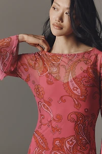 Never Fully Dressed Mesh Long-Sleeve Midi Dress