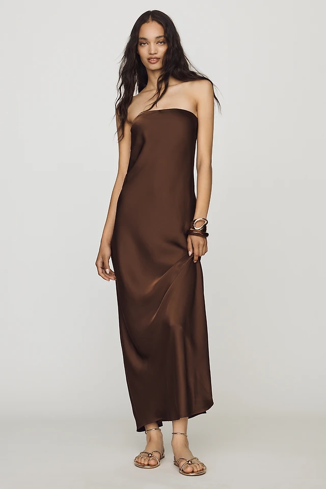 bhldn mia strapless satin column maxi dress Bhldn Mia Strapless Satin Column Maxi Dress In Navy - 31% Off