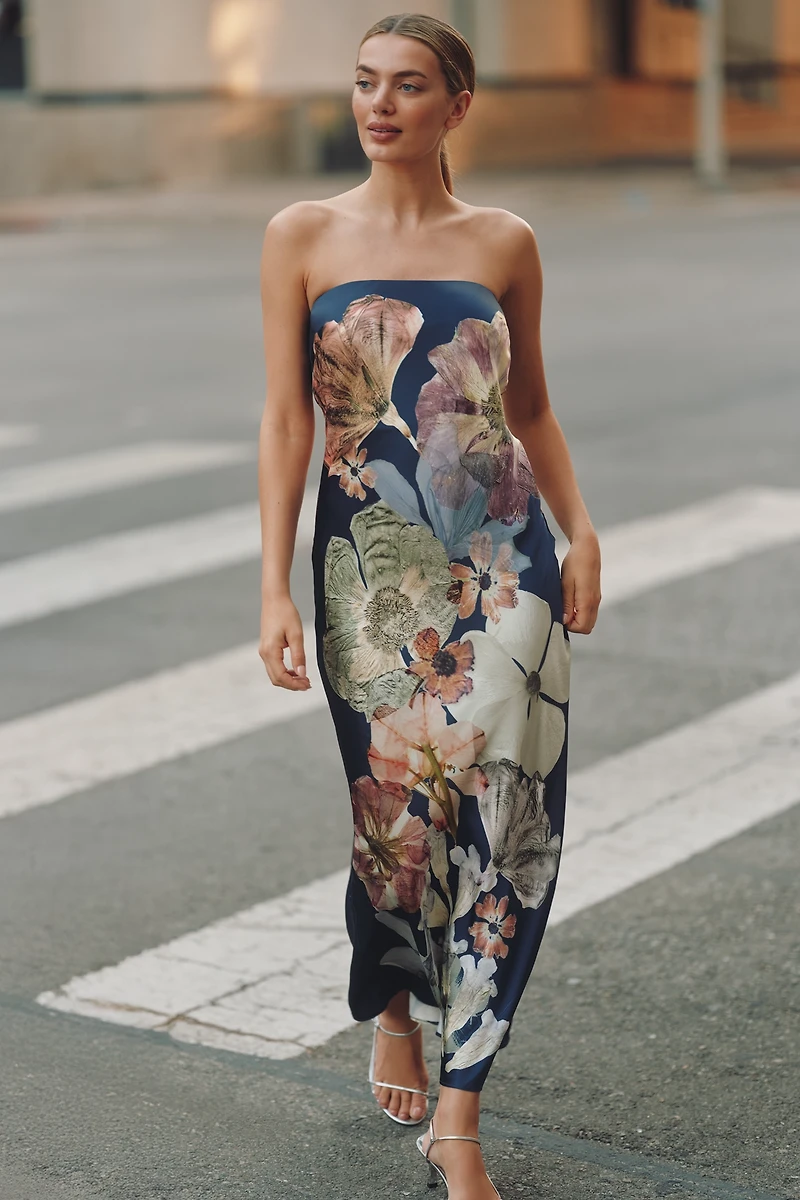 The Fleur Strapless Satin Maxi Slip Dress