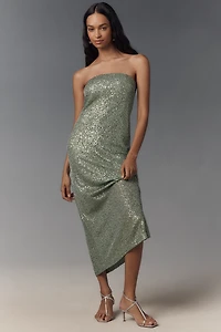 The Fleur Strapless Satin Maxi Slip Dress: Sequin Edition
