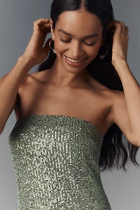 The Fleur Strapless Satin Maxi Slip Dress: Sequin Edition