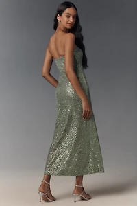 The Fleur Strapless Satin Maxi Slip Dress: Sequin Edition