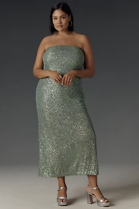 The Fleur Strapless Satin Maxi Slip Dress: Sequin Edition
