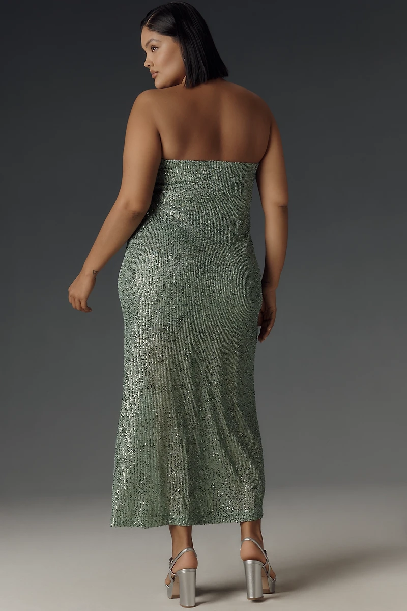 The Fleur Strapless Satin Maxi Slip Dress: Sequin Edition