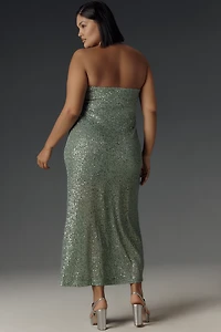 The Fleur Strapless Satin Maxi Slip Dress: Sequin Edition