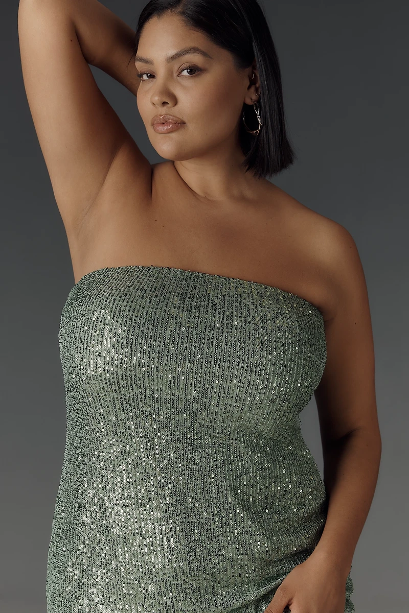 The Fleur Strapless Satin Maxi Slip Dress: Sequin Edition