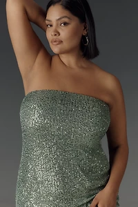 The Fleur Strapless Satin Maxi Slip Dress: Sequin Edition