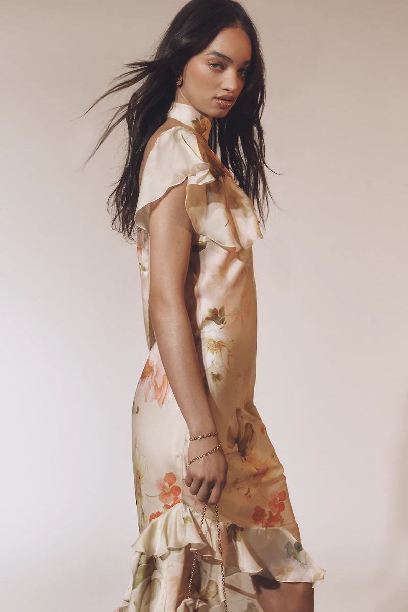 By Anthropologie Asymmetric Scarf Slip Dress