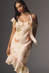 By Anthropologie Asymmetric Scarf Slip Dress