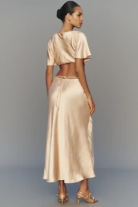 By Anthropologie Short-Sleeve Open-Back Maxi Dress
