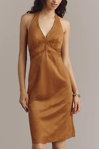 By Anthropologie Faux-Suede Halter V-Neck Mini Dress