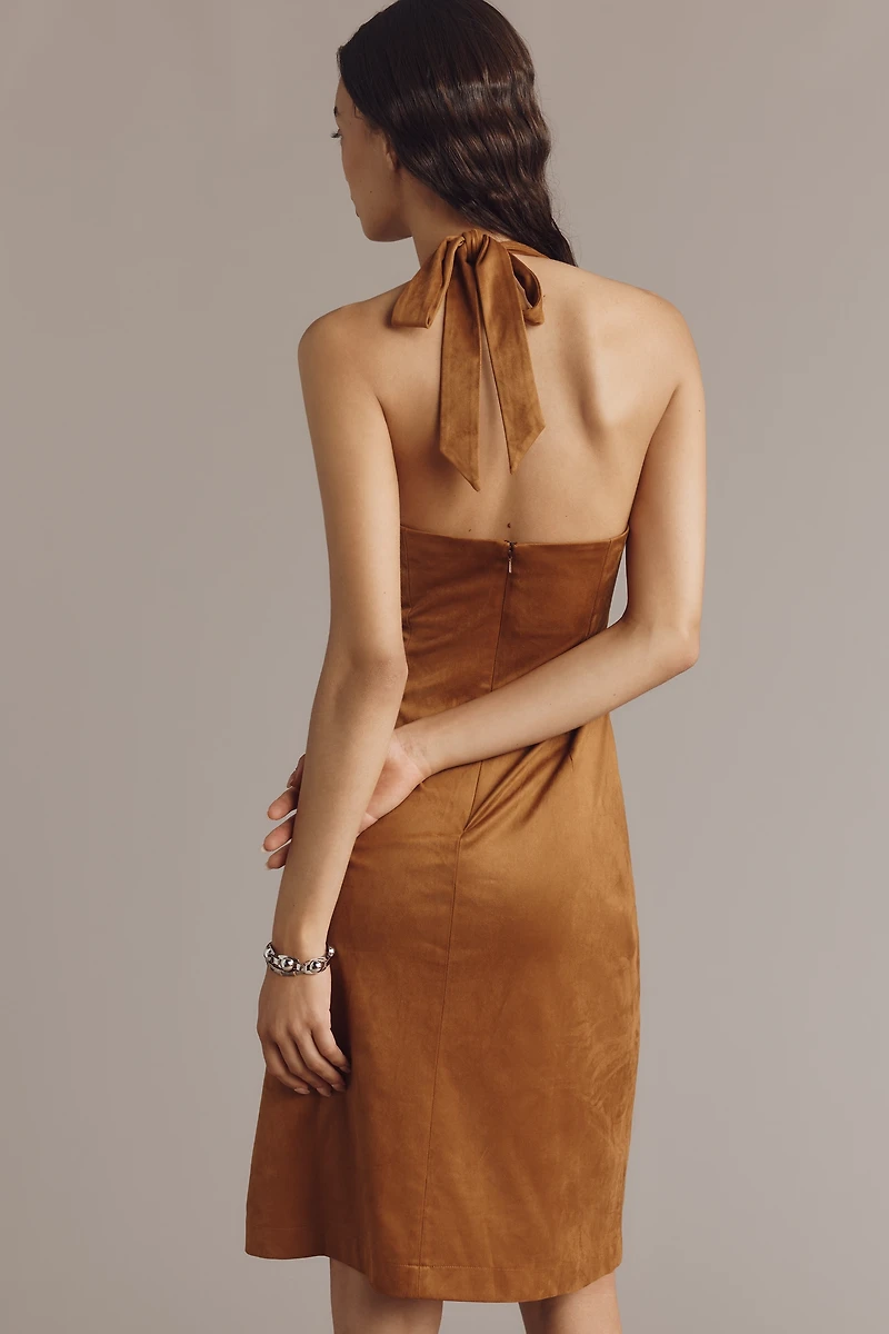 By Anthropologie Faux-Suede Halter V-Neck Mini Dress