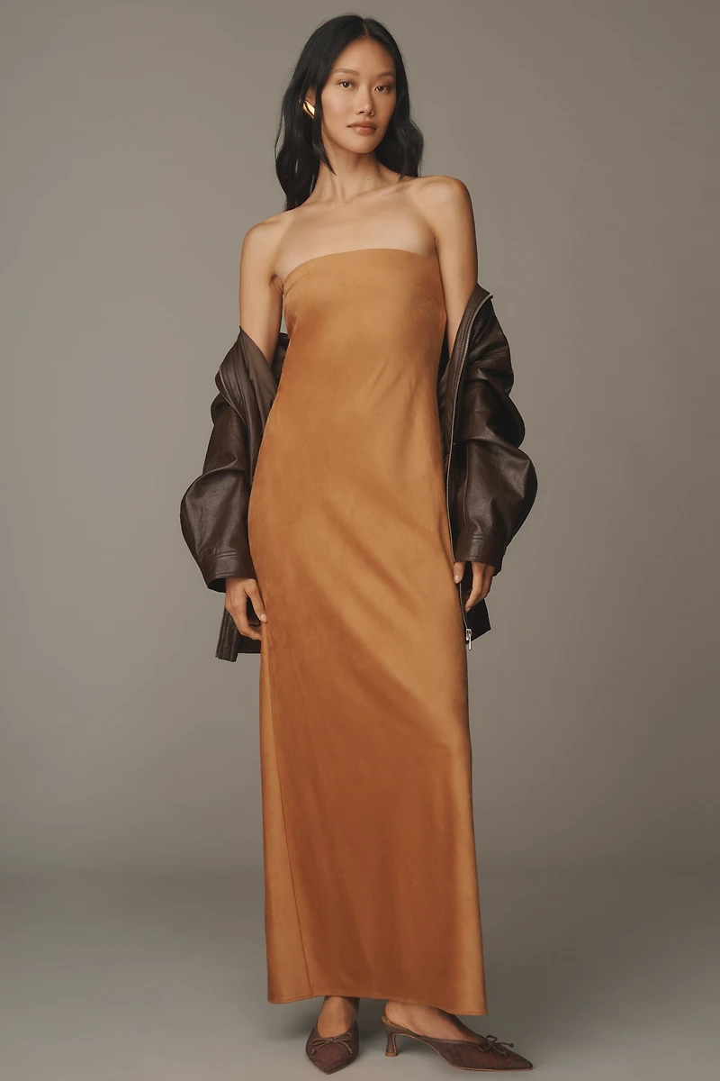 By Anthropologie Strapless Faux-Suede Maxi Dress