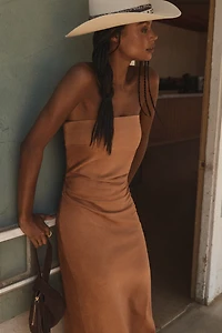 By Anthropologie Strapless Faux-Suede Maxi Dress