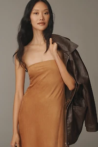 By Anthropologie Strapless Faux-Suede Maxi Dress