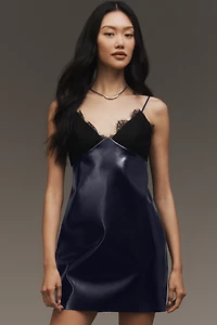 By Anthropologie Faux-Leather Lace-Trim Mini Dress