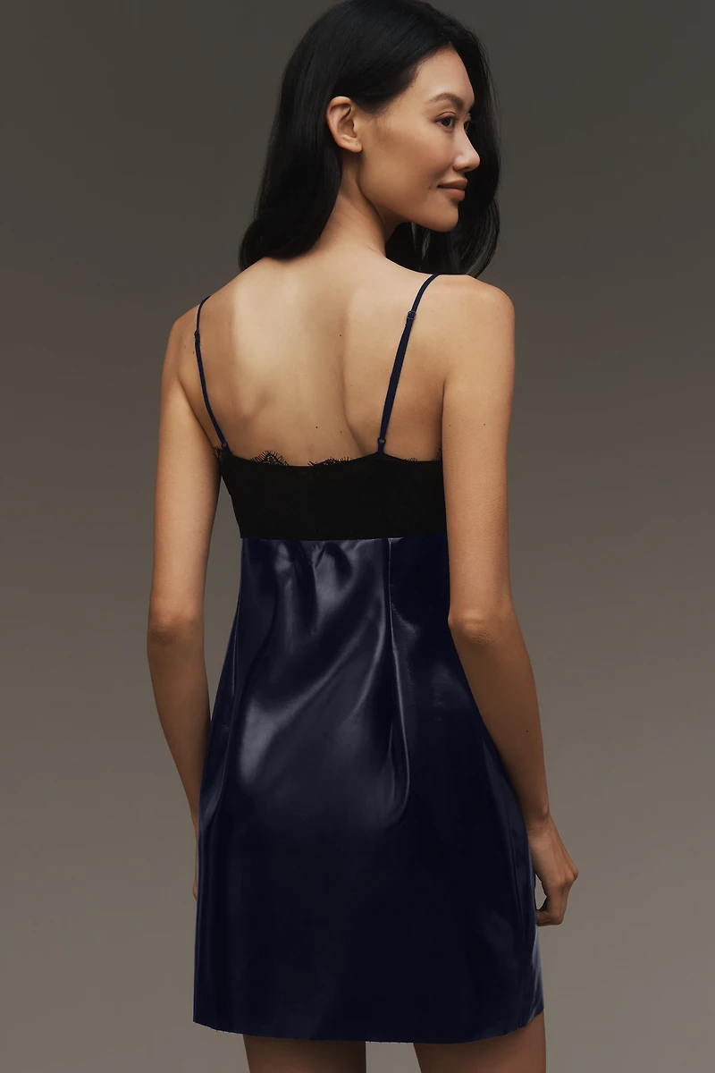 By Anthropologie Faux-Leather Lace-Trim Mini Dress