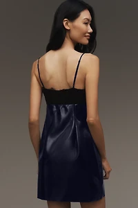 By Anthropologie Faux-Leather Lace-Trim Mini Dress